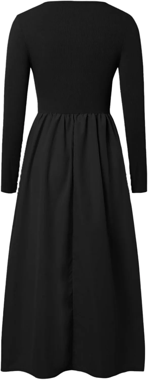 Women's Casual Fashion Waist Long Sleeve Bohemian Dress Flowy Beach Midi Dresses Party Wedding Guest Flowy Dress