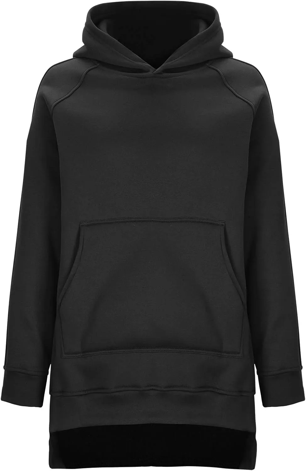 Women's Casual Long Hoodies Oversized Thick Fleece Solid Color Hooded Sweatshirt Pullover Side Split High Low Hem Tops