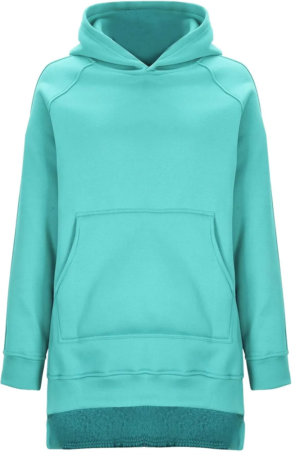 Women's Casual Long Hoodies Oversized Thick Fleece Solid Color Hooded Sweatshirt Pullover Side Split High Low Hem Tops