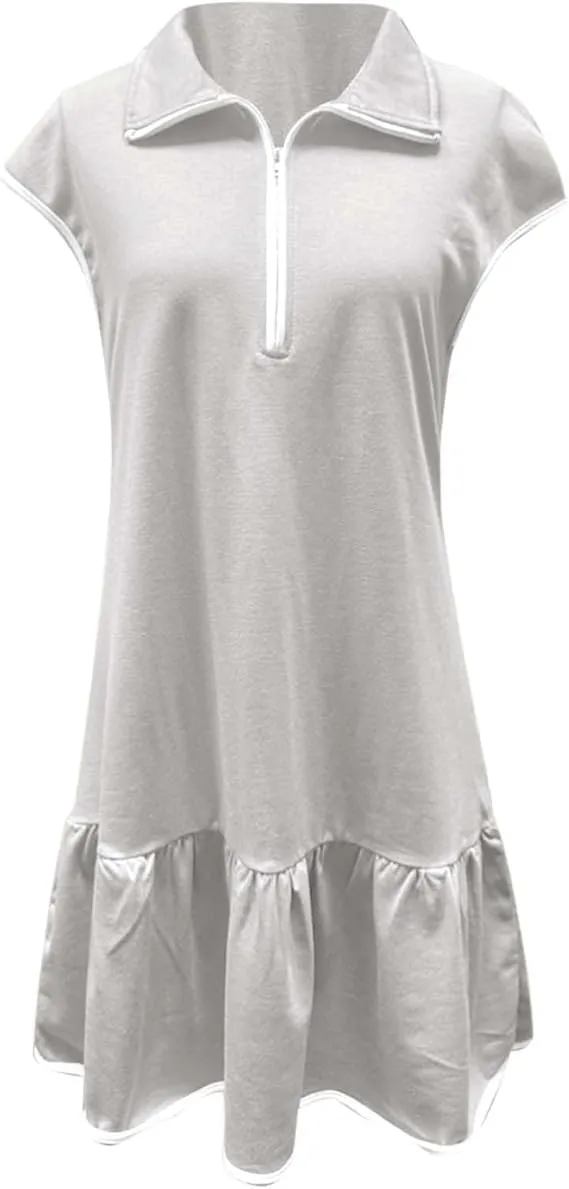 Women's Casual Polo Neck Zip-Up Tunic Dress Summer Tennis Golf Mini Shirt Dress Half Zipper Sweatshirt Dresses