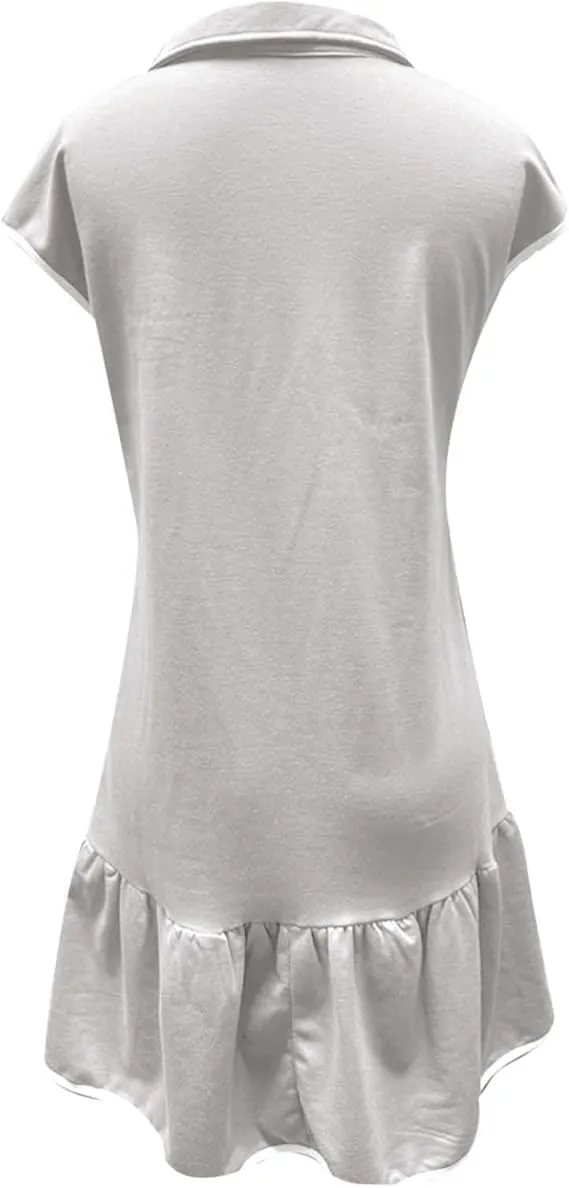 Women's Casual Polo Neck Zip-Up Tunic Dress Summer Tennis Golf Mini Shirt Dress Half Zipper Sweatshirt Dresses