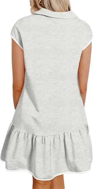 Women's Casual Polo Neck Zip-Up Tunic Dress Summer Tennis Golf Mini Shirt Dress Half Zipper Sweatshirt Dresses