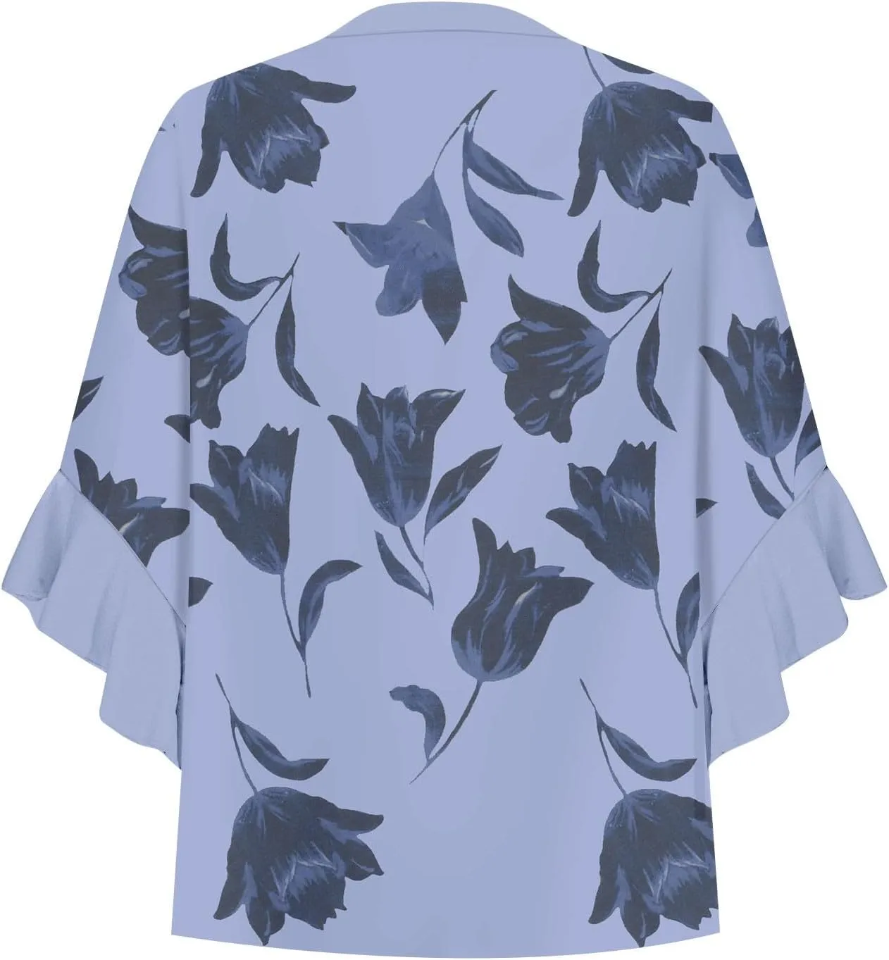 Women's Clothing 3/4 Ruffle Sleeves V Neck Tops Trendy Vintage Floral Boho Blouses Button Tunic Vacation Tee Shirts