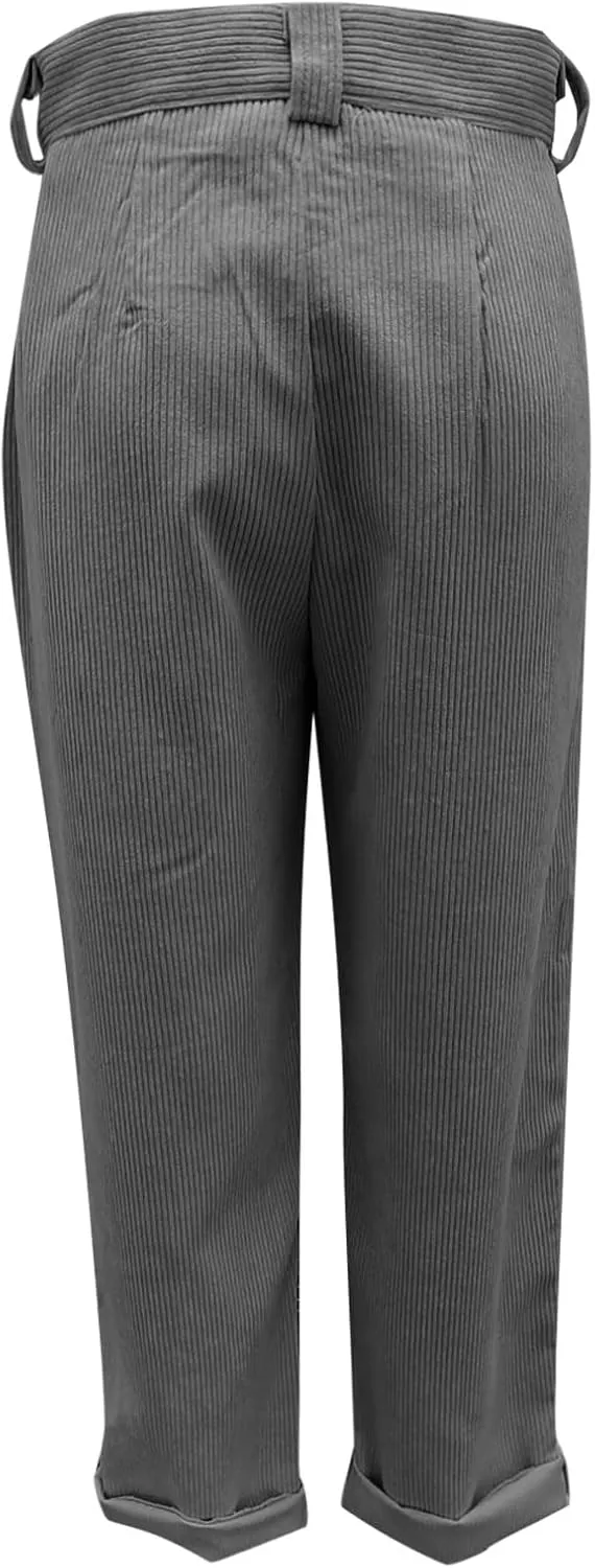 Womens Corduroy Pants Casual Button High Waisted Pants Stretchy Straight Leg Pants Wide Leg Lounge Pants with Pockets
