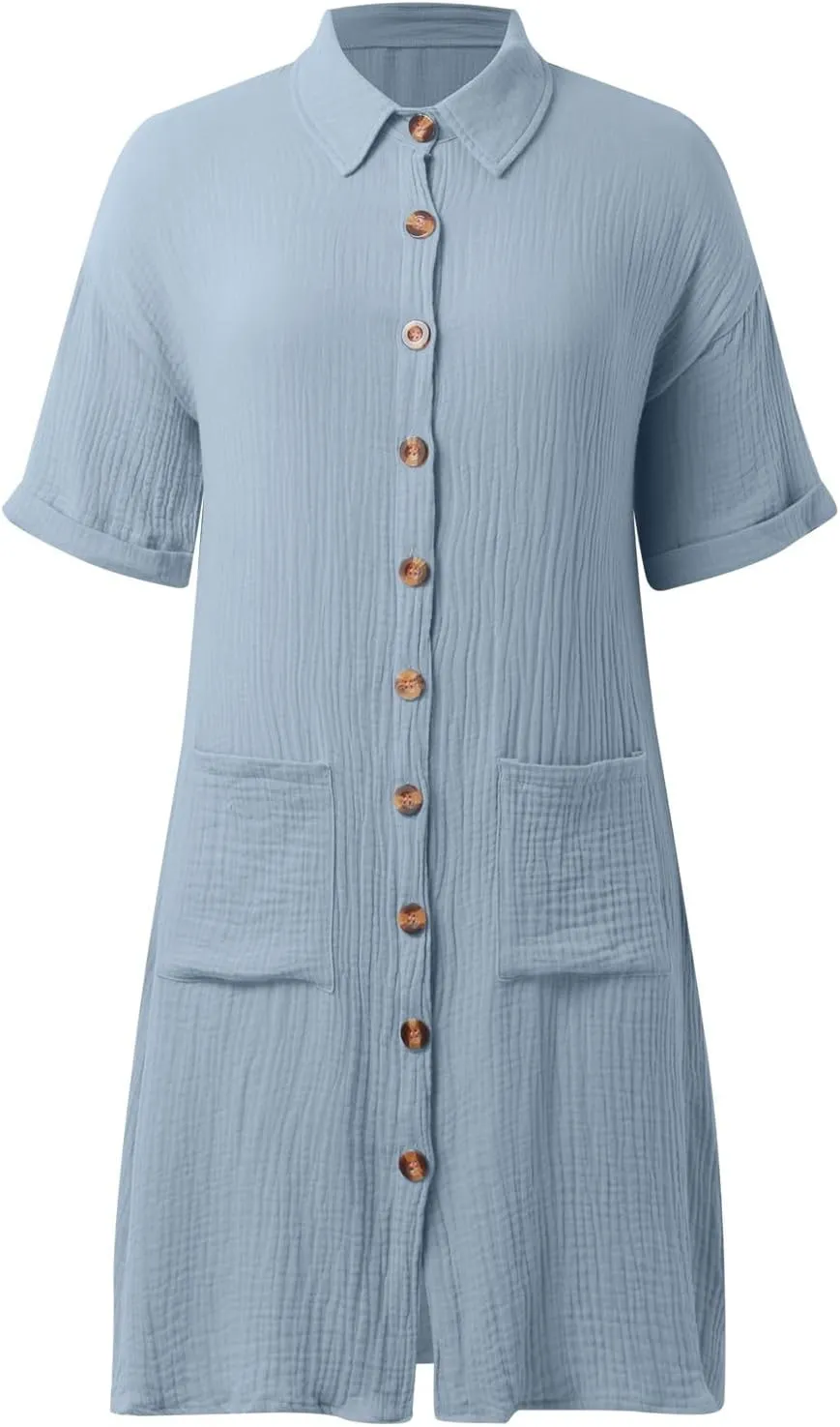 Womens Cotton Linen Dresses Short Sleeve Button Down Shirt Dress Casual Beach Cover up Dress Summer Loose Tunic Midi Dresses