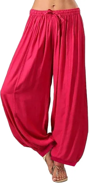 Women's Cotton Linen Harem Pant Plus Size Hippie Boho Yoga Pants Baggy Summer Wide Leg Lounge Bottoms