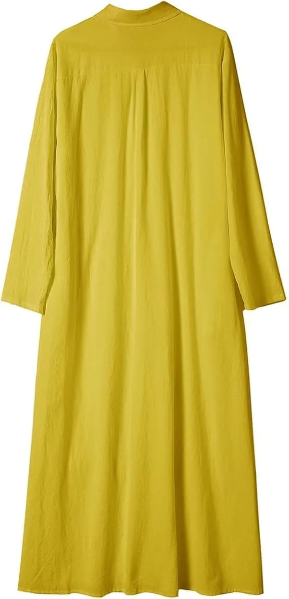 Women's Cotton Linen Long Sleeve Shirt Dresses Casual Loose Maxi Dress Button Down Blouse Dresses with Pockets