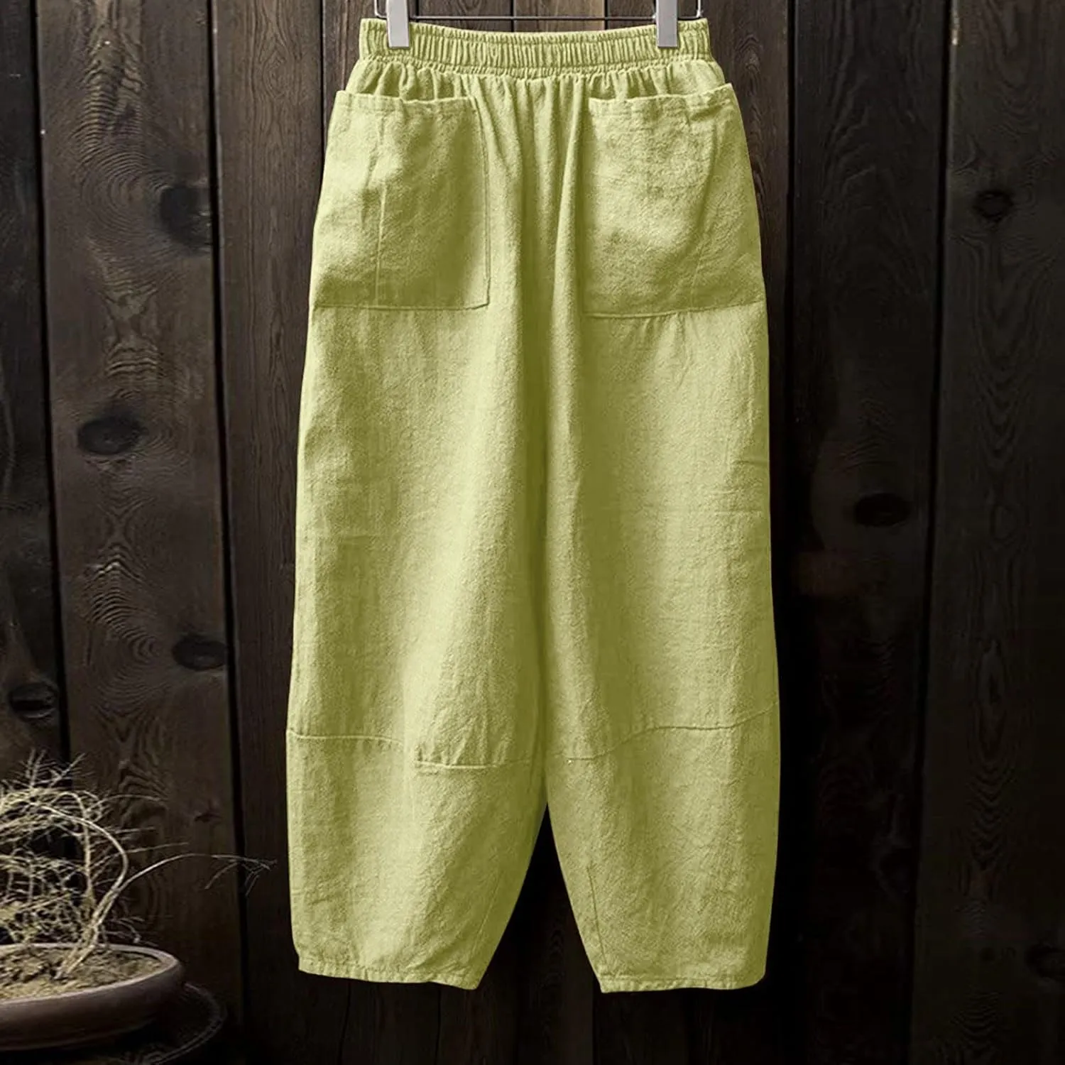 Womens Cotton Linen Summer Palazzo Pants Flowy Wide Leg Beach Pants High Waist Long Lounge Trouser with Pocket