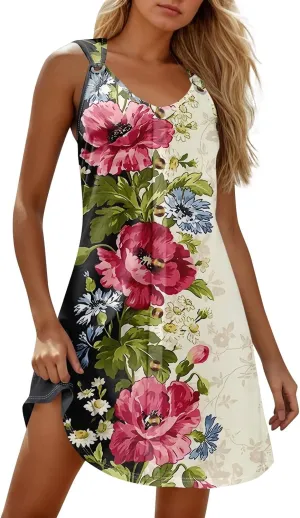 Womens Dresses Casual Plus Size Mini Dress Button Down Summer Clothes Tank Dress V Neck Sleeveless Sundress