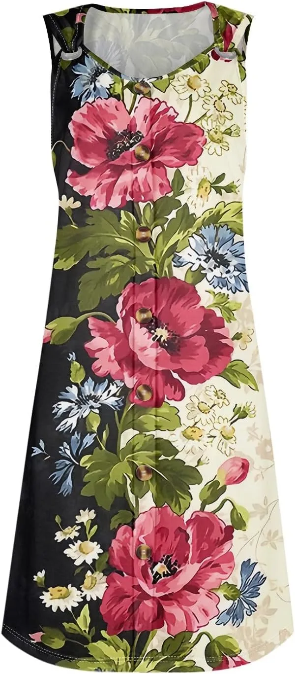 Womens Dresses Casual Plus Size Mini Dress Button Down Summer Clothes Tank Dress V Neck Sleeveless Sundress