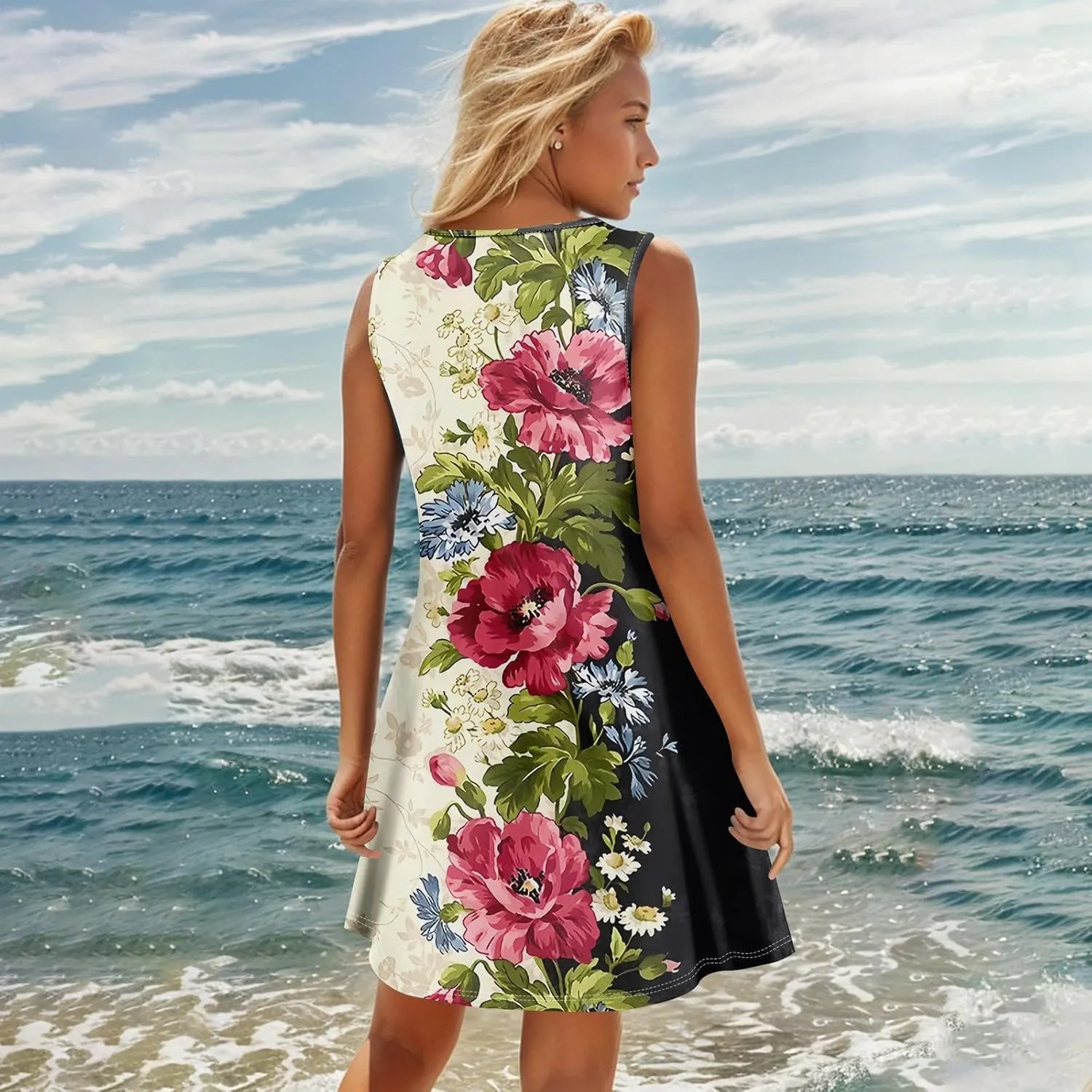 Womens Dresses Casual Plus Size Mini Dress Button Down Summer Clothes Tank Dress V Neck Sleeveless Sundress