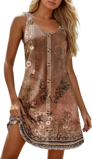 Womens Dresses Casual Plus Size Summer Clothes Mini Dress Button Down V Neck Sleeveless Sundress Tank Dress