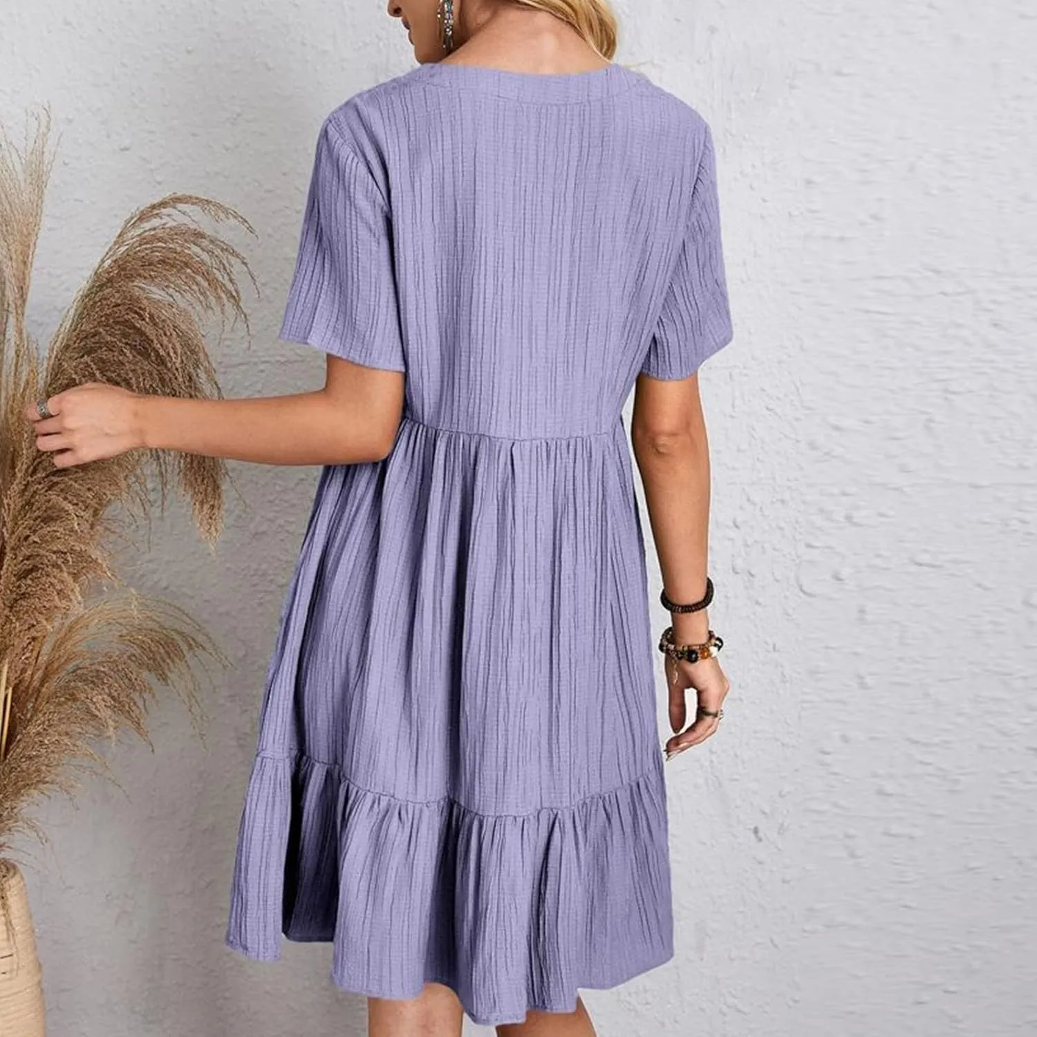 Womens Dresses Fashion Summer V Neck Half Sleeve Bohemian Floral Pattern Maxi Long Dresses Boho Flowy Dresses