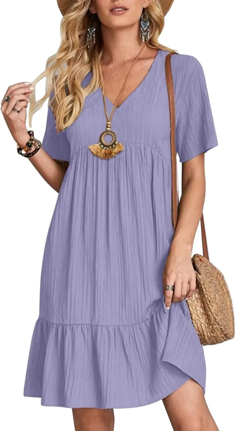 Womens Dresses Fashion Summer V Neck Half Sleeve Bohemian Floral Pattern Maxi Long Dresses Boho Flowy Dresses