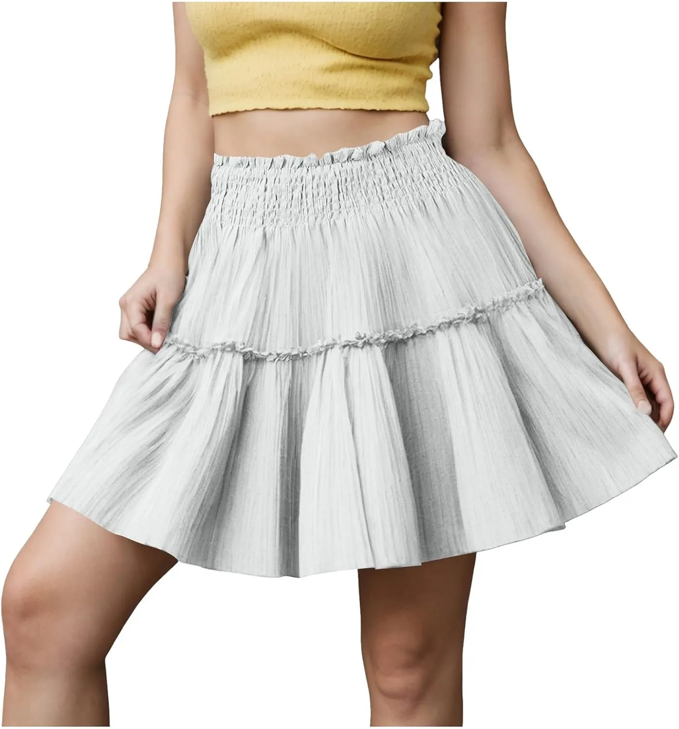 Women's Elastic Waist Pleated A Line Short Skirt Ruffles Flared Mini Lingerie Skirts