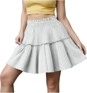 Women's Elastic Waist Pleated A Line Short Skirt Ruffles Flared Mini Lingerie Skirts