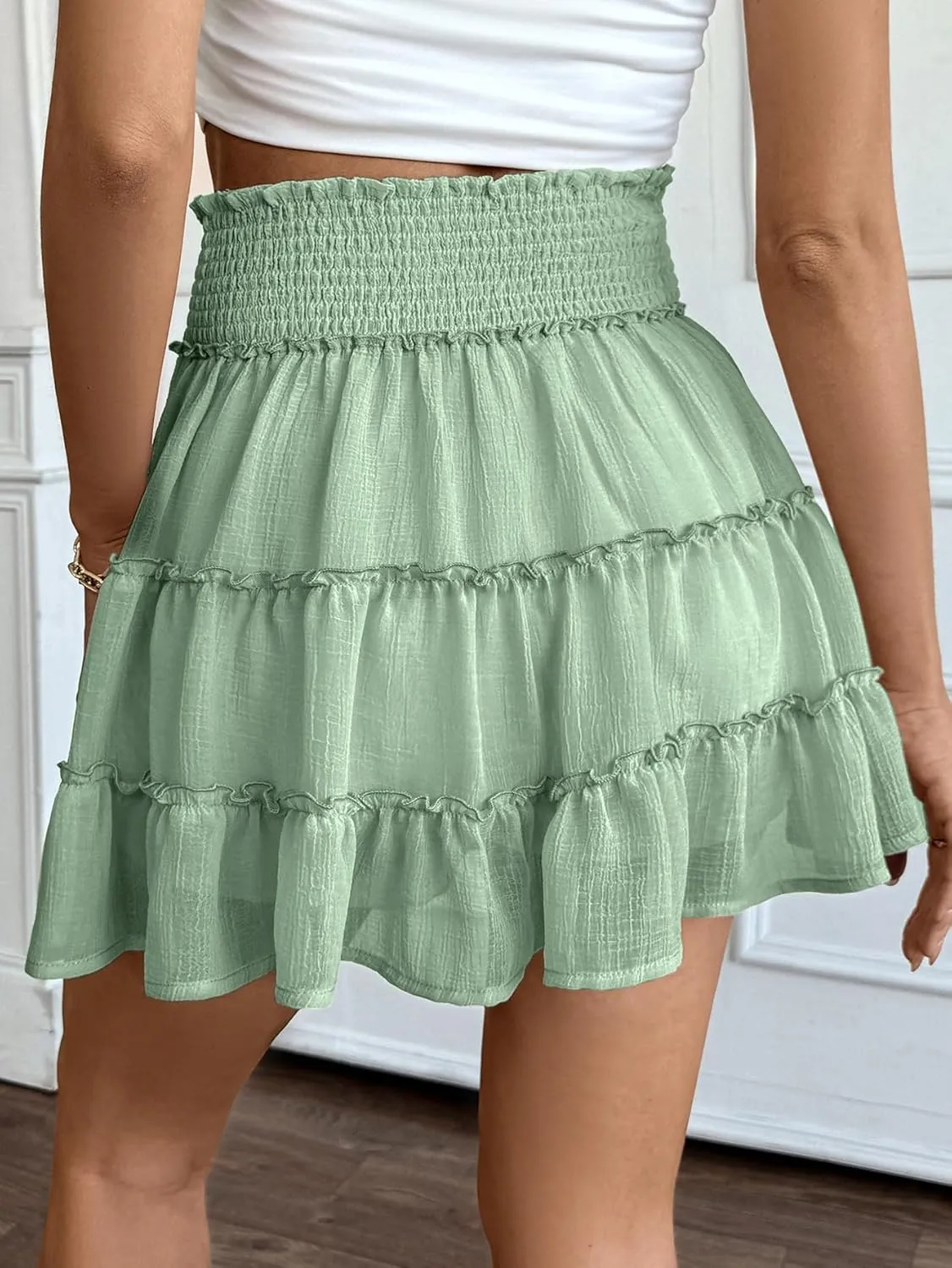 Women's Elastic Waist Pleated Athletic Skirt High Waisted Golf Tennis Chiffon Skorts Cute Built in Workout Shorts