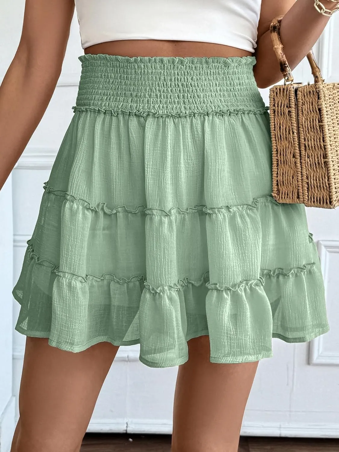 Women's Elastic Waist Pleated Athletic Skirt High Waisted Golf Tennis Chiffon Skorts Cute Built in Workout Shorts