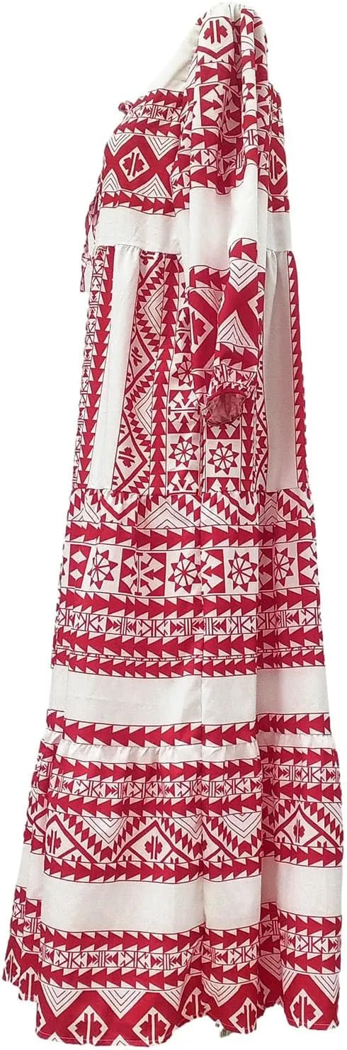 Women's Elbow Sleeve Trendy Summer Dresses Boho Floral Print Midi Dresses Flowy Loose Casual Beach Dress