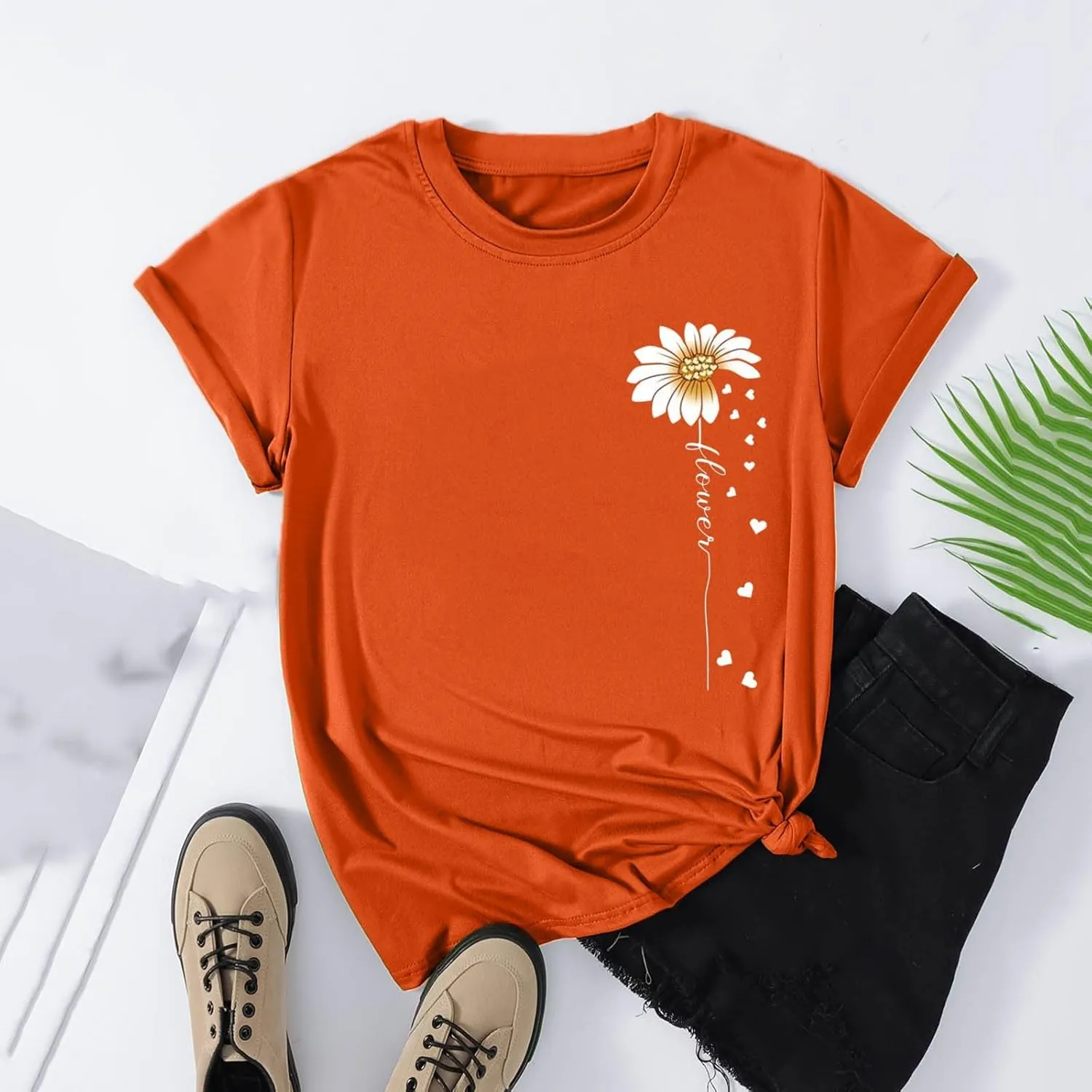 Womens Floral Print T-Shirt Short Sleeve Crew Neck Summer Tops Casual Loose Fit Basic Tee Shirts 2025 Trendy Clothes