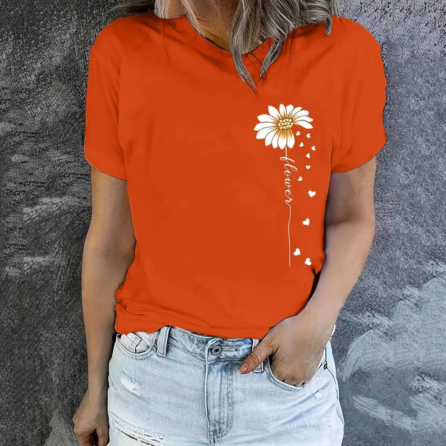 Womens Floral Print T-Shirt Short Sleeve Crew Neck Summer Tops Casual Loose Fit Basic Tee Shirts 2025 Trendy Clothes