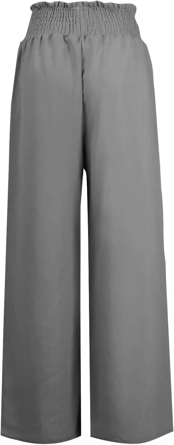 Women's Flowy Linen Pants Casual Wide Leg Pants Comfy Baggy High Waisted Palazzo Pants Beach Pants with Pockets