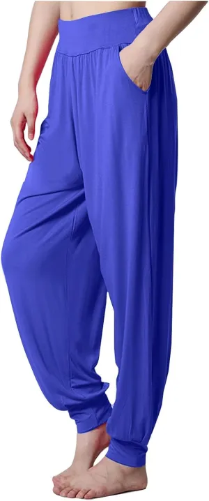 Womens Harem Pants Cozy Wide Leg Yoga Pants High Waisted Lounge Pants Casual Workout Jogger Pants with Pocket