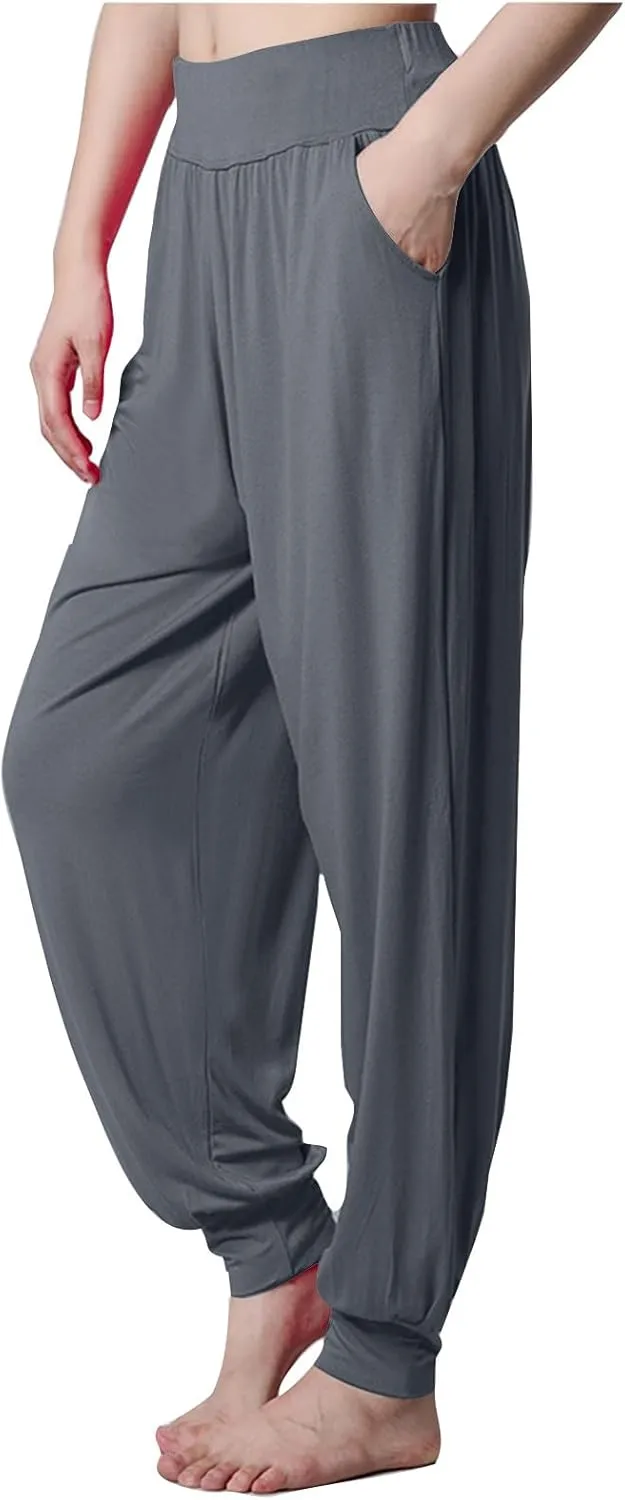 Womens Harem Pants Cozy Wide Leg Yoga Pants High Waisted Lounge Pants Casual Workout Jogger Pants with Pocket