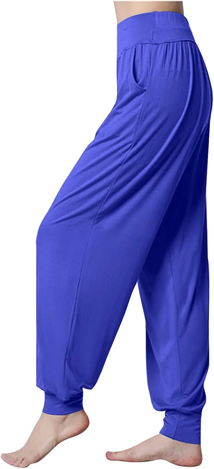 Womens Harem Pants Cozy Wide Leg Yoga Pants High Waisted Lounge Pants Casual Workout Jogger Pants with Pocket