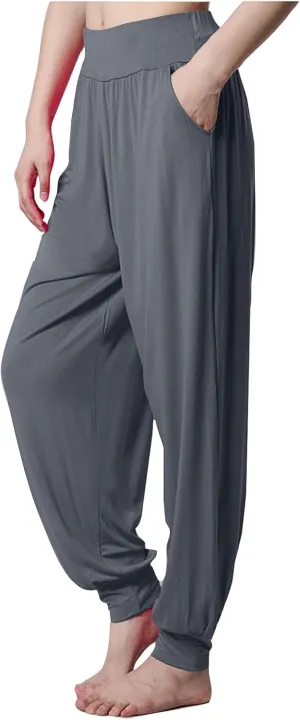 Womens Harem Pants Cozy Wide Leg Yoga Pants High Waisted Lounge Pants Casual Workout Jogger Pants with Pocket