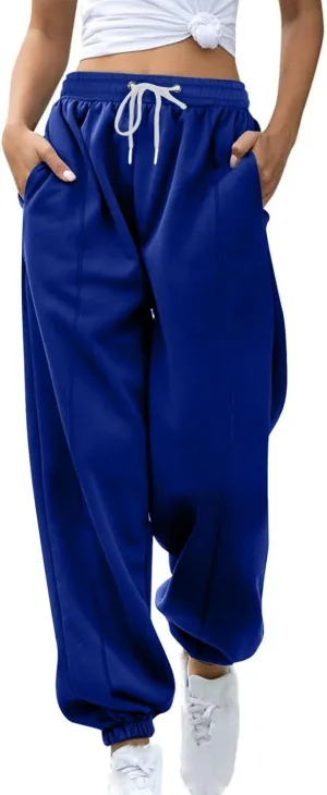 Women's High Waisted Sweatpants Workout Active Joggers Pants Baggy Lounge Cinch Bottoms Drawstring Trousers Pockets