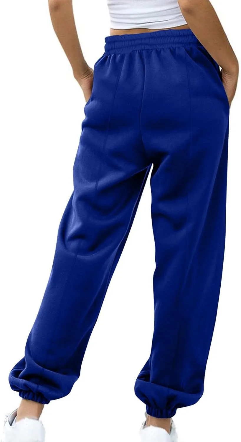 Women's High Waisted Sweatpants Workout Active Joggers Pants Baggy Lounge Cinch Bottoms Drawstring Trousers Pockets