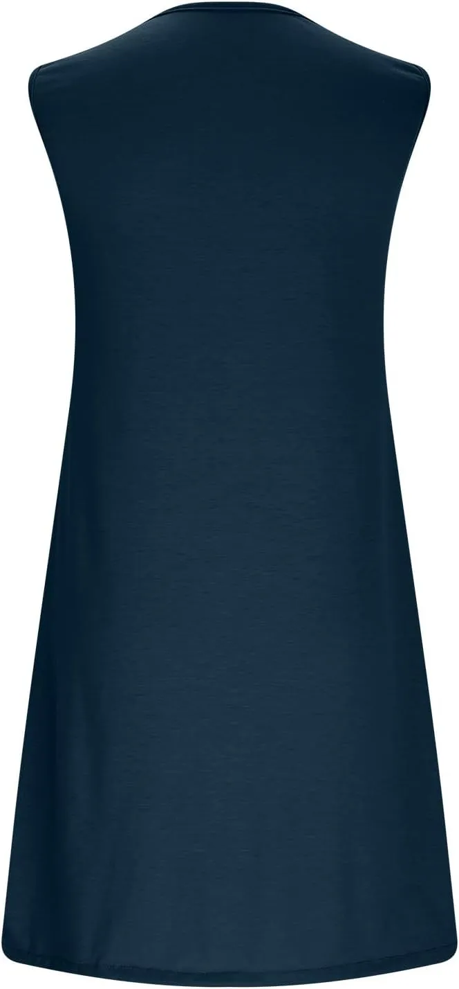 Womens Keyhole T-Shirt Dress Sleeveless Summer Trendy Pleated Front Crewneck Cut Out Casual Mini Sun Dresses