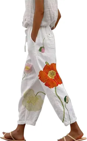 Women's Linen Pants 2024 Summer Drawstring Pants with Pockets Women Wide Leg Pants Swimsuits for Woman Pants Boho