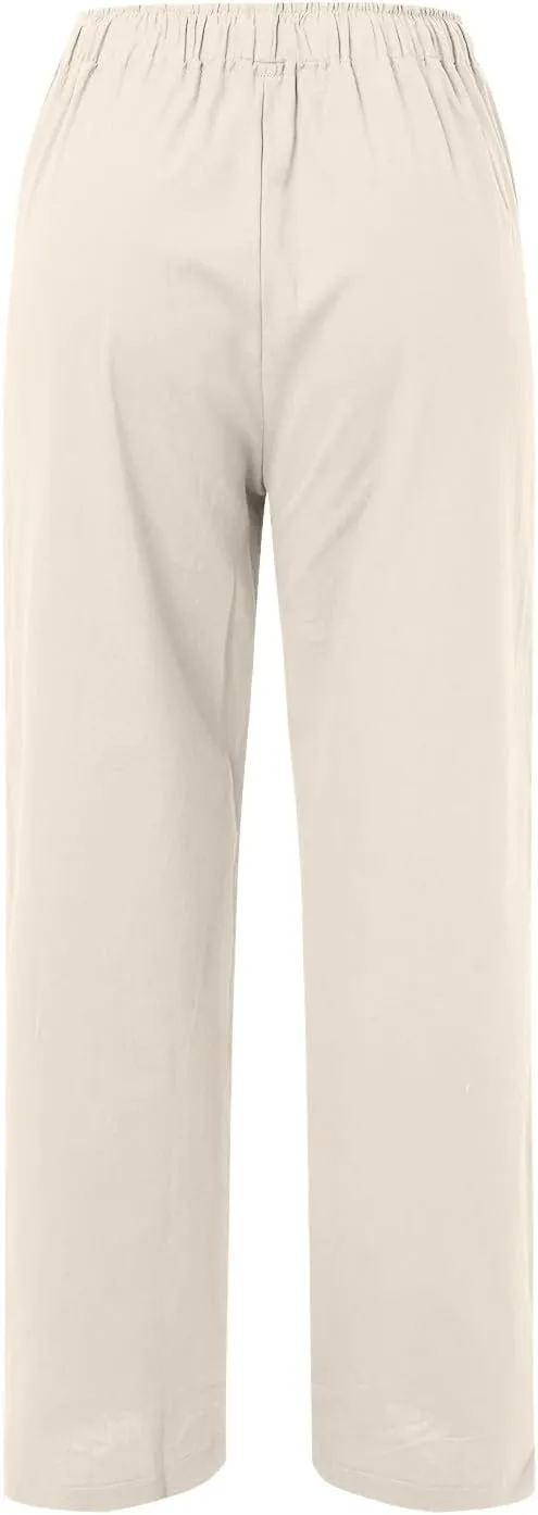 Women's Linen Pants 2025 Summer Loose High Waist Pleated Front Wide Leg Joggers Palazzo Pants Trousers with Pockets