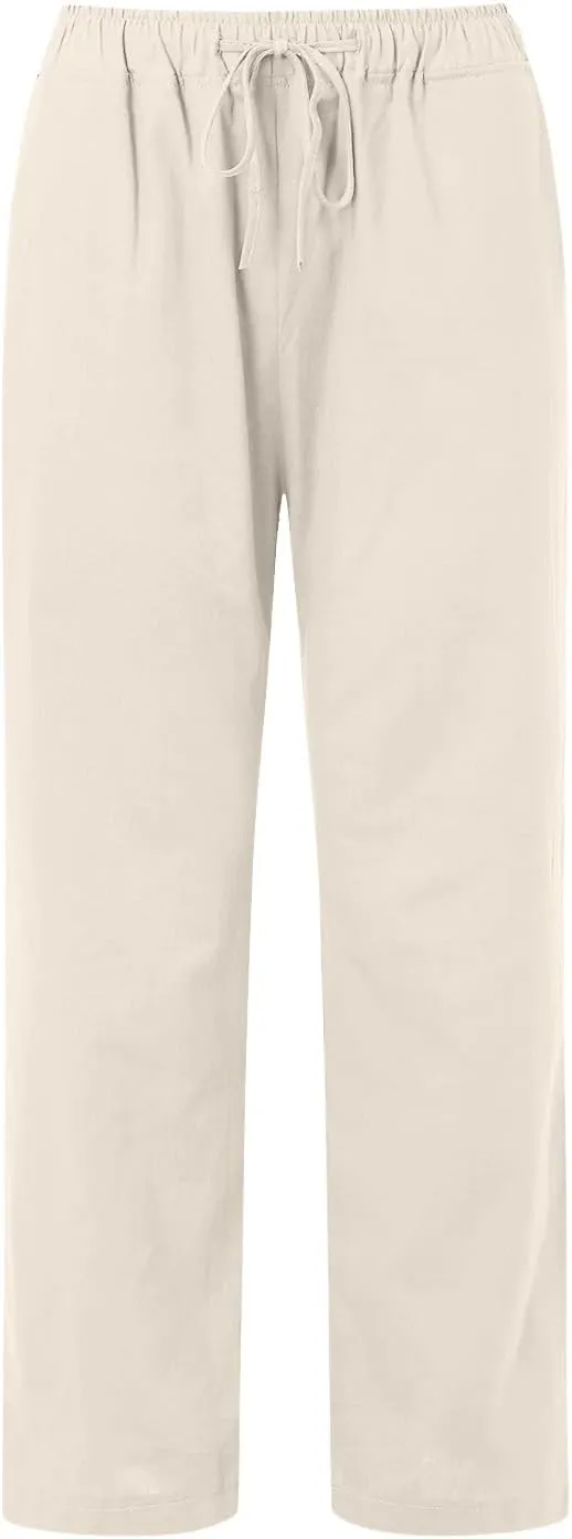 Women's Linen Pants 2025 Summer Loose High Waist Pleated Front Wide Leg Joggers Palazzo Pants Trousers with Pockets