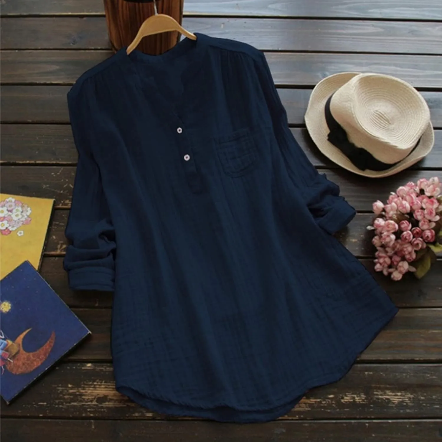 Women's Linen Shirts Summer Linen Embroidery Short Sleeve T-Shirts Casual Loose Fit Beach Crew Neck Tshirts