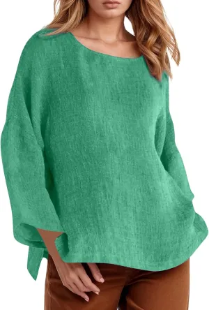 Women's Linen Shirts V Neck Button Blouse Plain Comfy Tee Top Short Sleeve Loose Fit Shirt