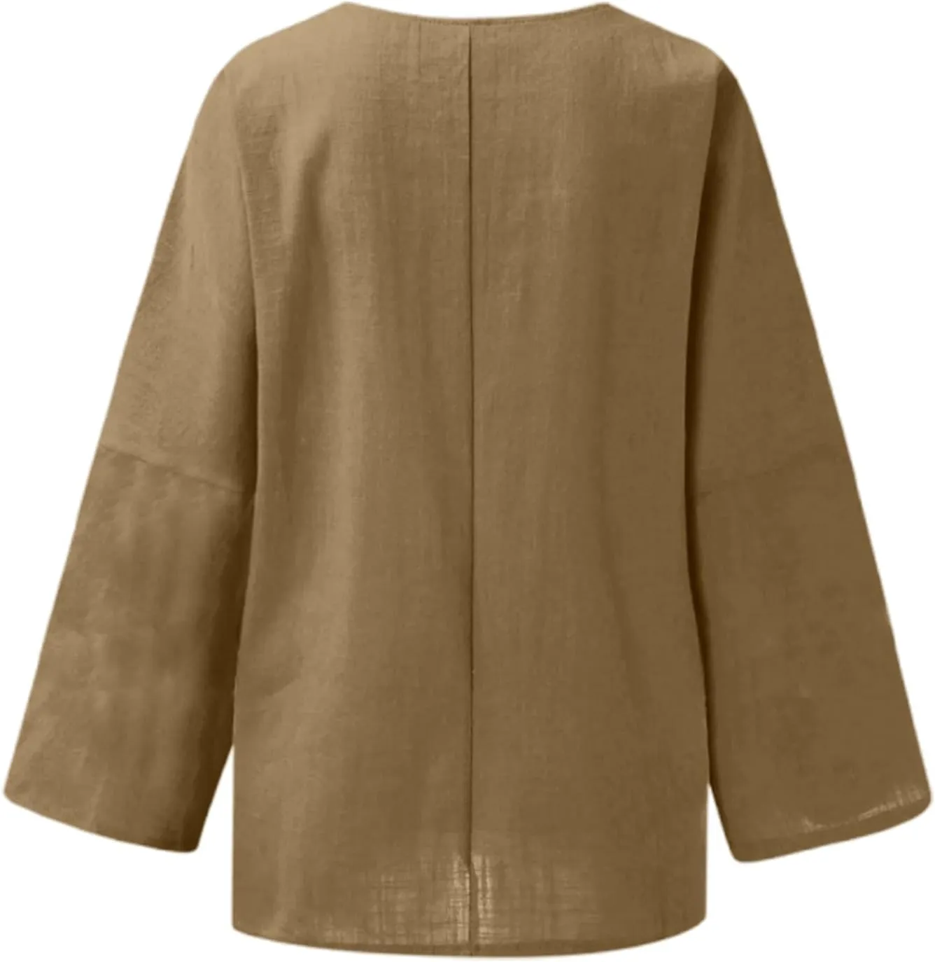 Women's Linen Shirts V Neck Button Blouse Plain Comfy Tee Top Short Sleeve Loose Fit Shirt