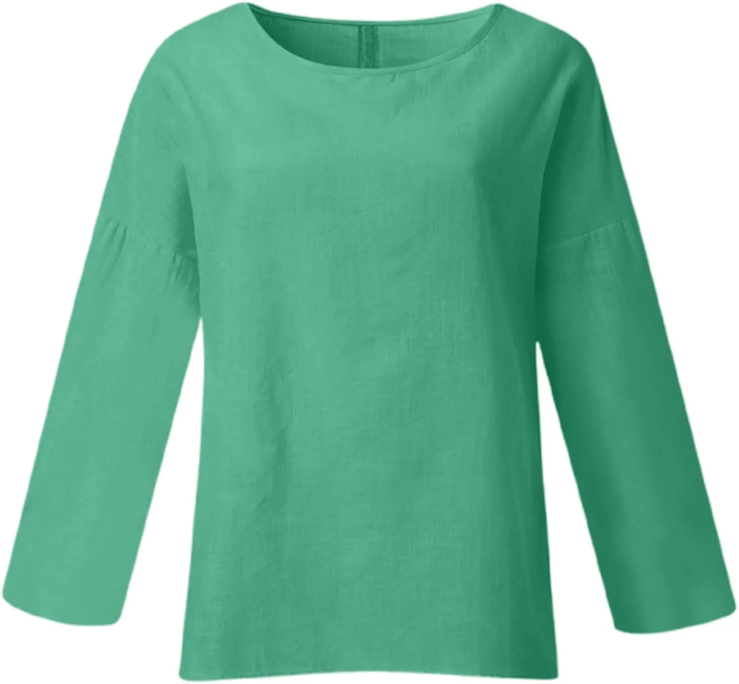 Women's Linen Shirts V Neck Button Blouse Plain Comfy Tee Top Short Sleeve Loose Fit Shirt