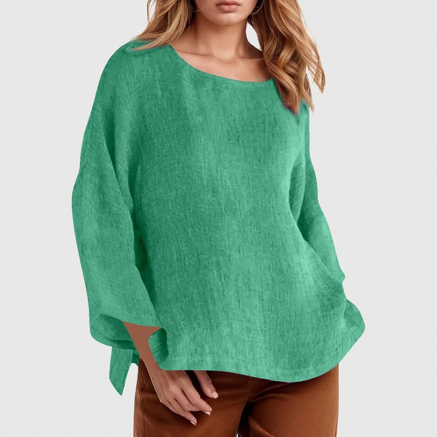 Women's Linen Shirts V Neck Button Blouse Plain Comfy Tee Top Short Sleeve Loose Fit Shirt