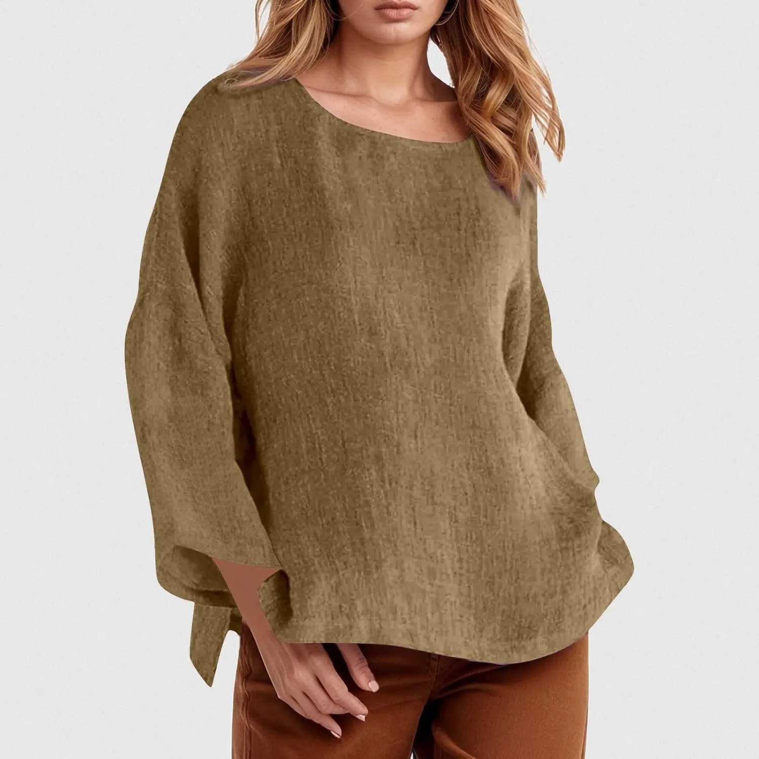 Women's Linen Shirts V Neck Button Blouse Plain Comfy Tee Top Short Sleeve Loose Fit Shirt