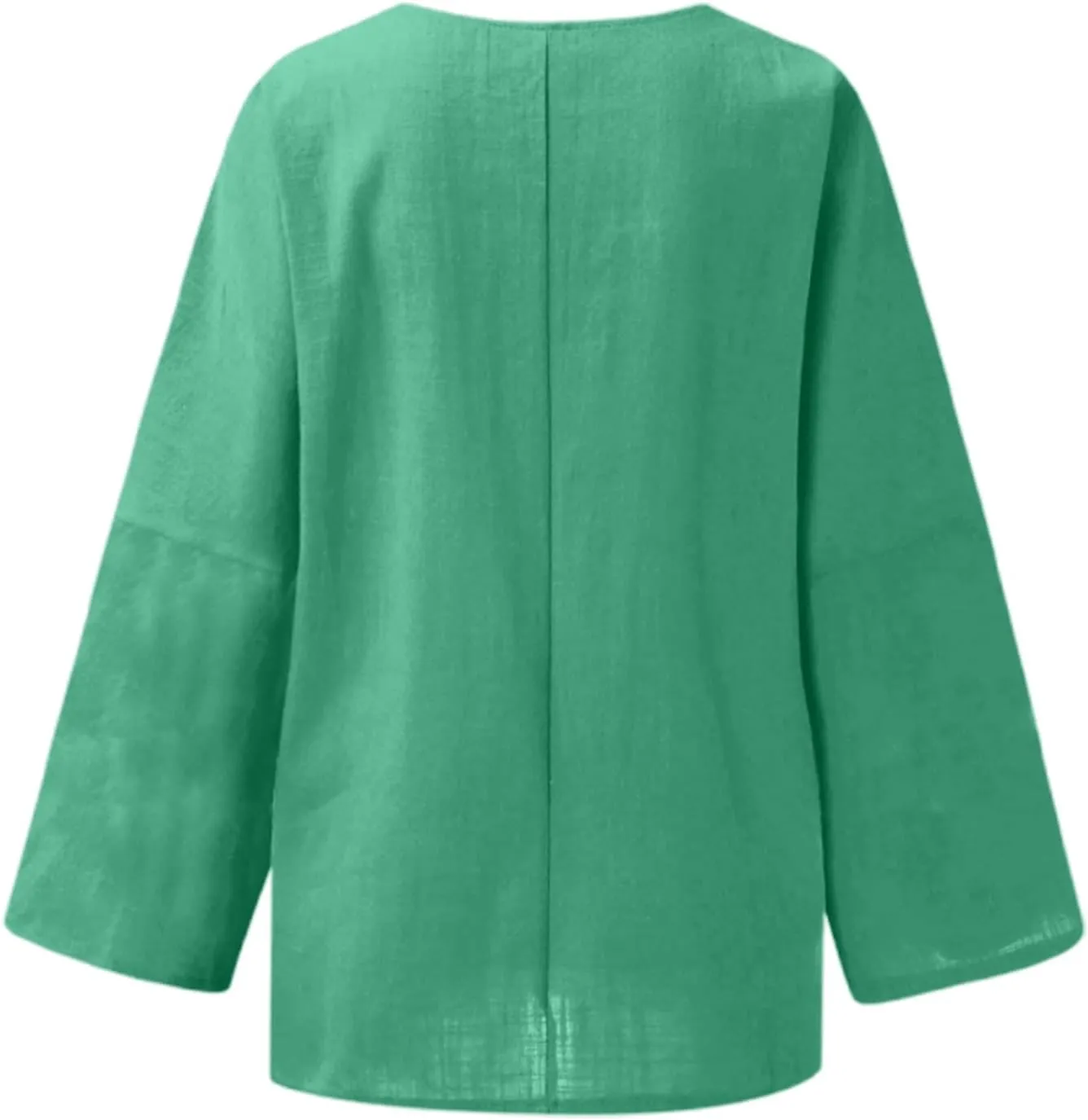 Women's Linen Shirts V Neck Button Blouse Plain Comfy Tee Top Short Sleeve Loose Fit Shirt