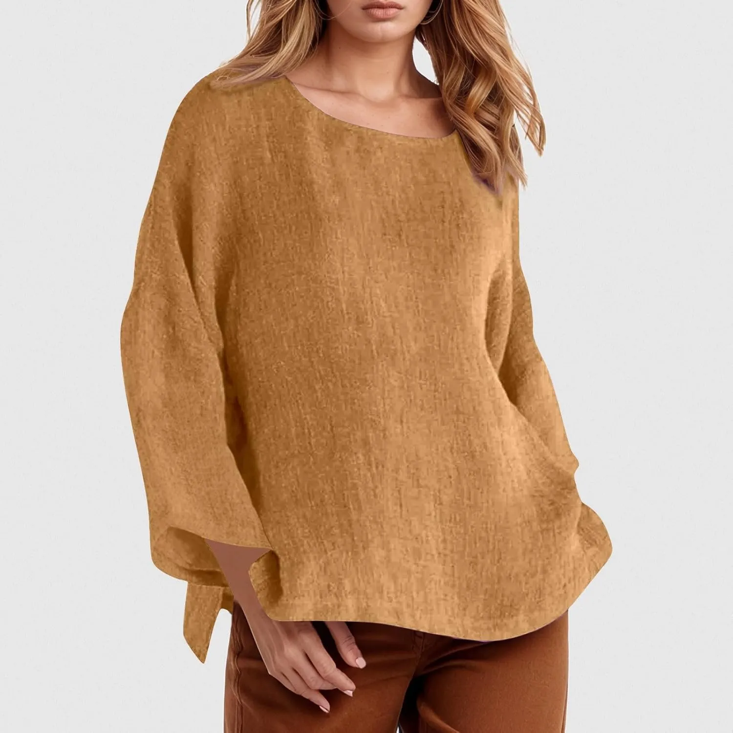 Women's Linen Shirts V-Neck Button Down Blouses Collared 2025 Fashion Tops Long Sleeve Loose Fit T Shirt