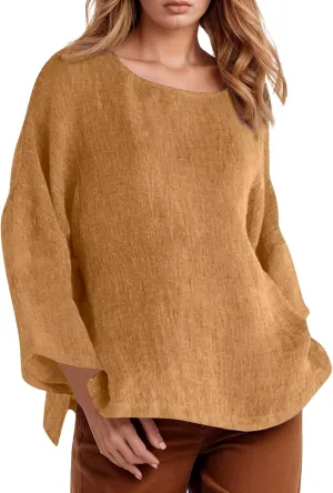 Women's Linen Shirts V-Neck Button Down Blouses Collared 2025 Fashion Tops Long Sleeve Loose Fit T Shirt