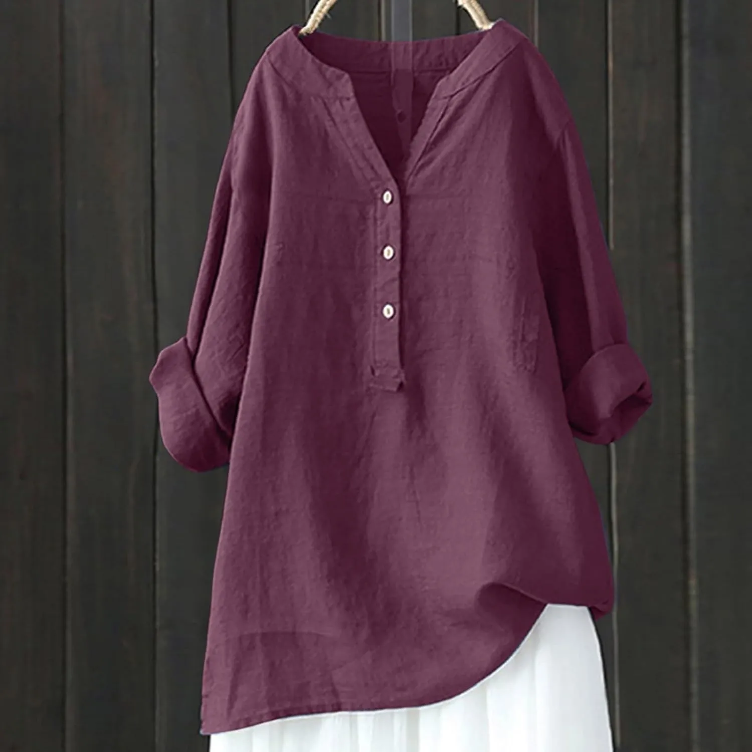 Womens Linen Shirts V Neck Buttons Blouses Floral Boho Dressy Tshirts Short Sleeve Loose Shirt