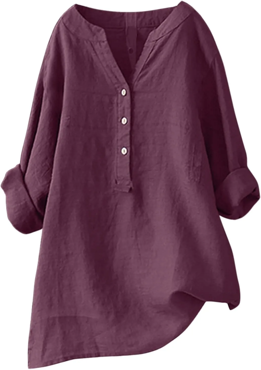 Womens Linen Shirts V Neck Buttons Blouses Floral Boho Dressy Tshirts Short Sleeve Loose Shirt