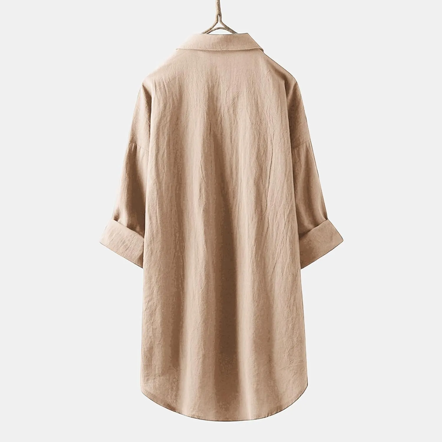 Womens Linen Shirts V Neck Buttons Blouses Solid Color Oversized Tops Short Sleeve Loose Fit Tunic Top