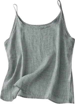 Womens Linen Tank Top Plus Size Loose Fit Summer Shirts Spaghetti Strap Flowy Boho Tops Fashion Beach Resort Wear