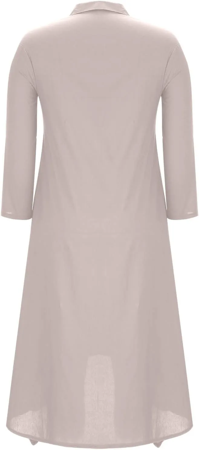 Womens Long Sleeve Button Down Shirts Dress Casual Linen Oversized Maxi Shift Dress Fashion Flowy High Low Hem Dress